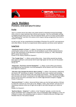 Jack Holden Premiere, Avid and Afterfx Editor