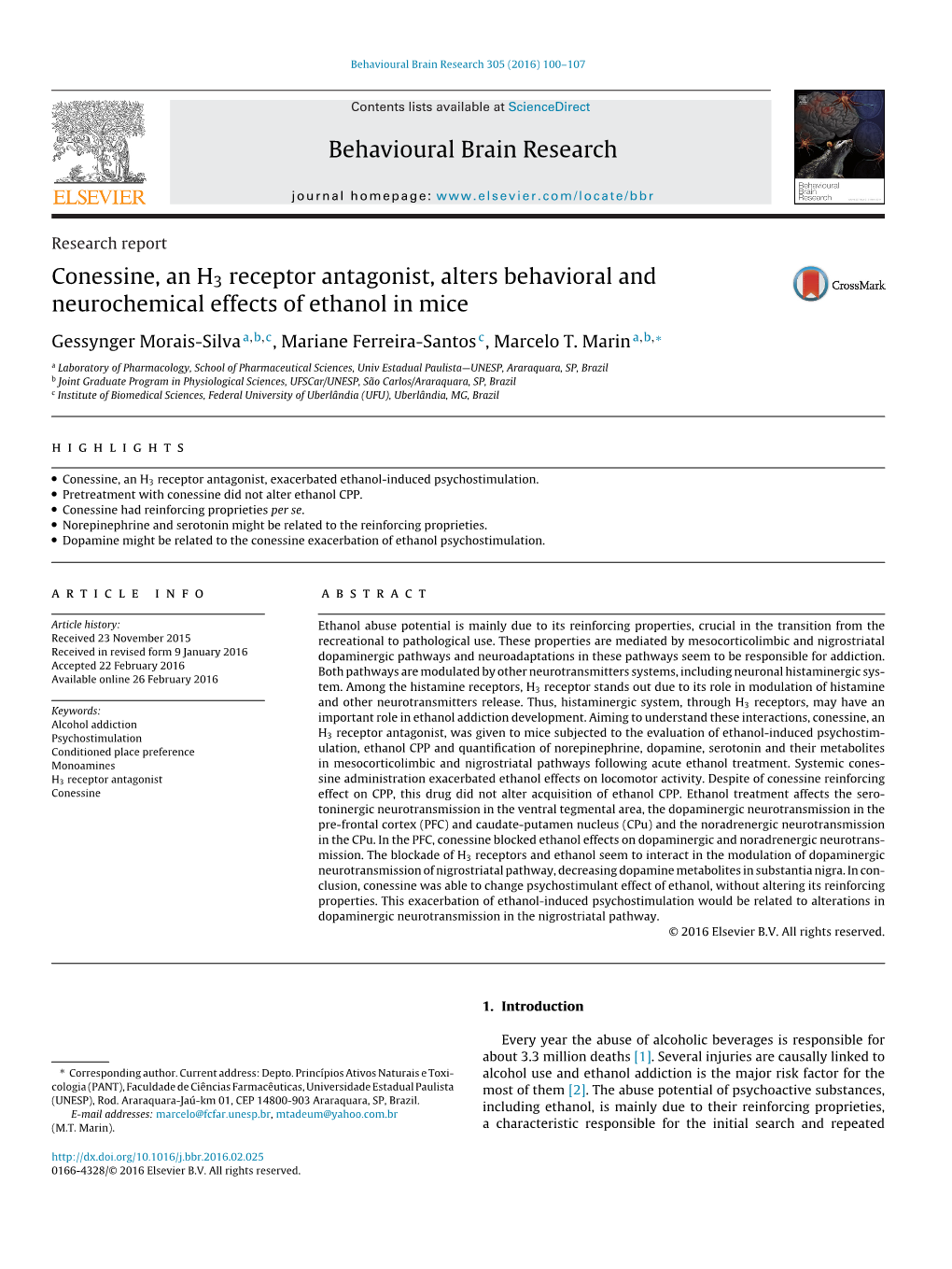 Conessine, an H3 Receptor Antagonist, Alters Behavioral And