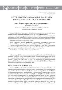 RECORDS of TWO Non-Marine Snails NEW for Croatia (Mollusca: Gastropoda)