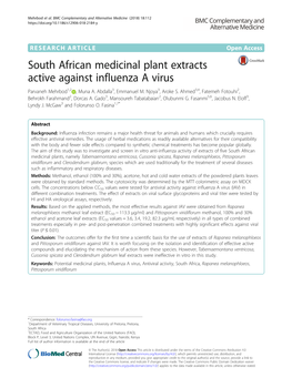 South African Medicinal Plant Extracts Active Against Influenza a Virus Parvaneh Mehrbod1,2 , Muna A