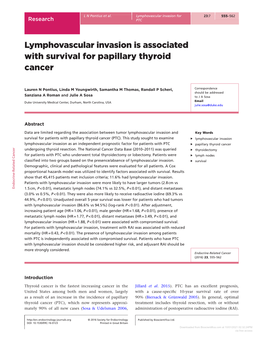 Lymphovascular Invasion Is Associated with Survival for Papillary Thyroid Cancer