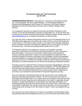 The Sarbanes-Oxley Act: the First Decade July 30, 2012
