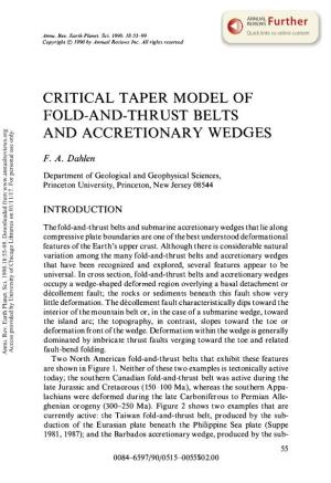 Critical Taper Model of Fold-And-Thrust Belts and Accretionary Wedges