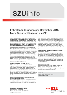 Fahrplanänderungen Per Dezember 2015: Mehr Busanschlüsse an Die S2