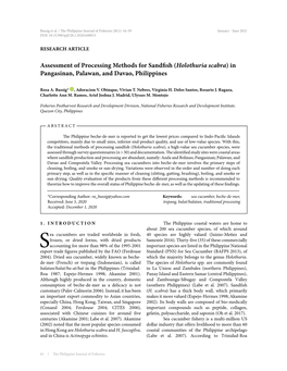 Assessment of Processing Methods for Sandfish (Holothuria Scabra) in Pangasinan, Palawan, and Davao, Philippines