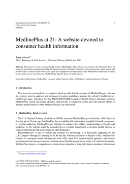 Medlineplus at 21: a Website Devoted to Consumer Health Information