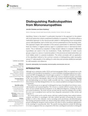 Distinguishing Radiculopathies from Mononeuropathies
