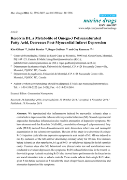Resolvin D1, a Metabolite of Omega-3 Polyunsaturated Fatty Acid, Decreases Post-Myocardial Infarct Depression