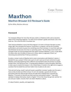 Maxthon Browser 2.0 Reviewer’S Guide