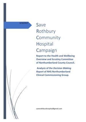 Save Rothbury Community Hospital Campaign Report to the Health and Wellbeing Overview and Scrutiny Committee of Northumberland County Council