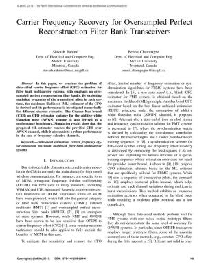 Carrier Frequency Recovery for Oversampled Perfect Reconstruction Filter Bank Transceivers