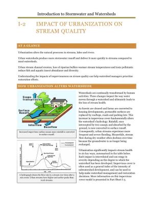 Introduction to Stormwater and Watersheds I-2 IMPACT of URBANIZATION on STREAM QUALITY