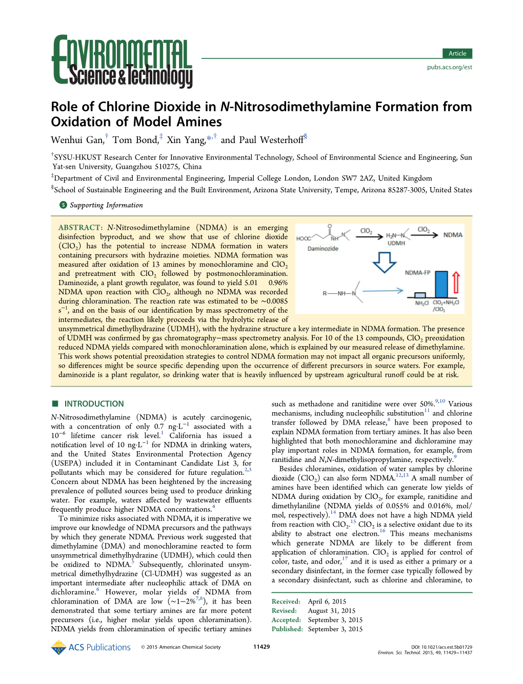 Role of Chlorine Dioxide in N‑Nitrosodimethylamine Formation