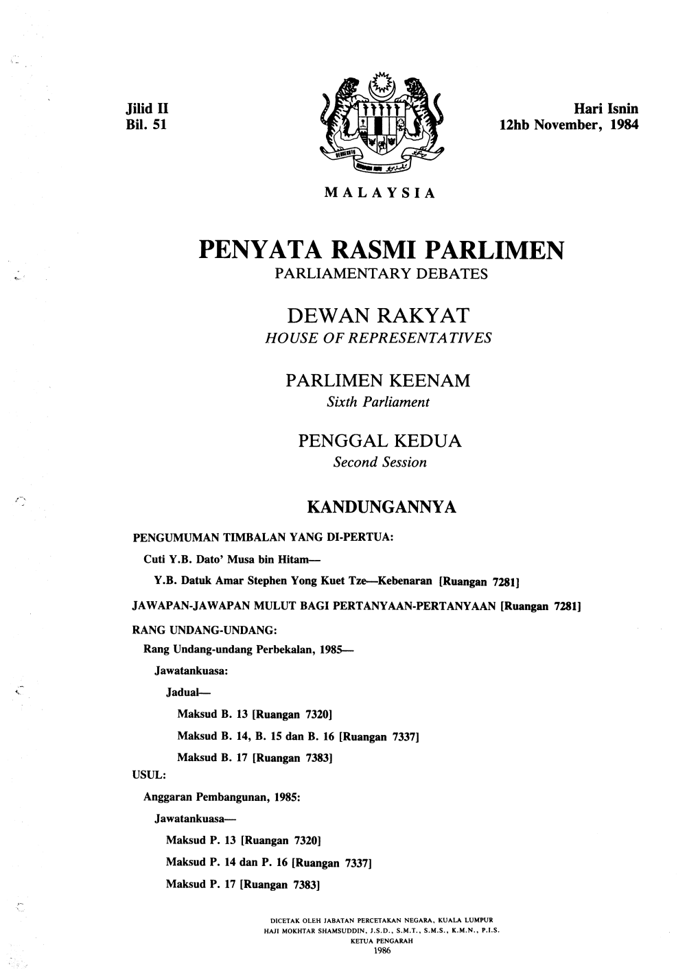 Penyata Rasmi Parlimen Parliamentary Debates