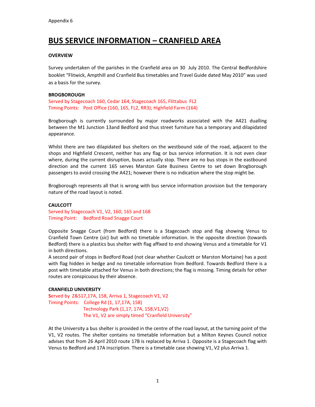 Bus Service Information – Cranfield Area