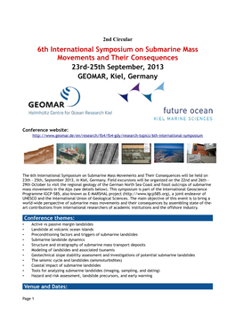 6Th International Symposium on Submarine Mass Movements and Their Consequences 23Rd‐25Th September, 2013 GEOMAR, Kiel, Germany
