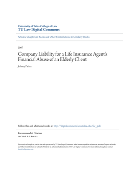 Company Liability for a Life Insurance Agent's Financial Abuse of an Elderly Client Johnny Parker