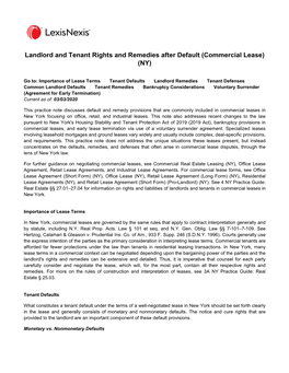 Landlord and Tenant Rights and Remedies After Default (Commercial Lease) (NY)