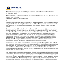 A Rainfall Simulator Study of Soil Erodibility in the Gallatin National