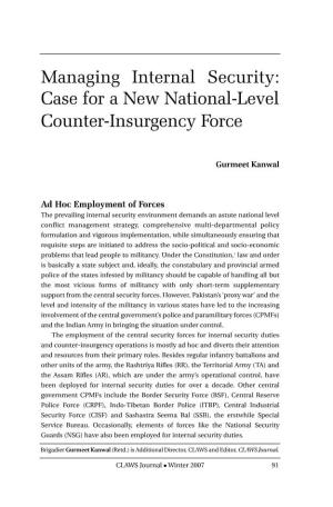 Managing Internal Security: Case for a New National-Level Counter-Insurgency Force