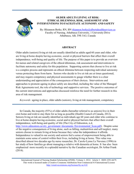 Older Adults Living at Risk: Ethical Dilemmas, Risk, Assessment and Interventions to Facilitate Autonomy and Safety