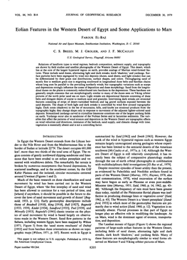 Eolian Features in the Western Desert of Egypt and Some Applications to Mars