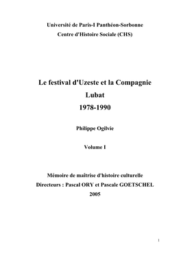 Le Festival D'uzeste Et La Compagnie Lubat 1978-1990