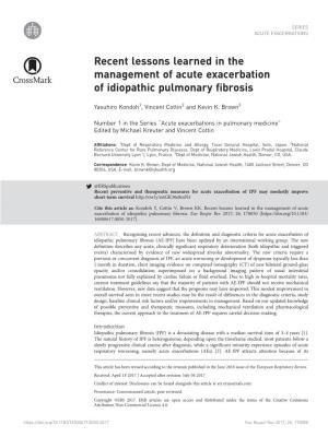 Recent Lessons Learned in the Management of Acute Exacerbation of Idiopathic Pulmonary Fibrosis