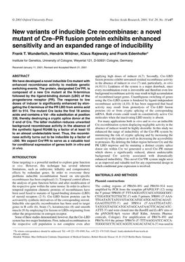 A Novel Mutant of Cre–PR Fusion Protein Exhibits Enhanced Sensitivity and an Expanded Range of Inducibility Frank T