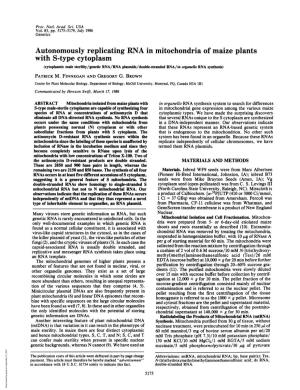 Autonomously Replicating RNA in Mitochondria of Maize Plants with S