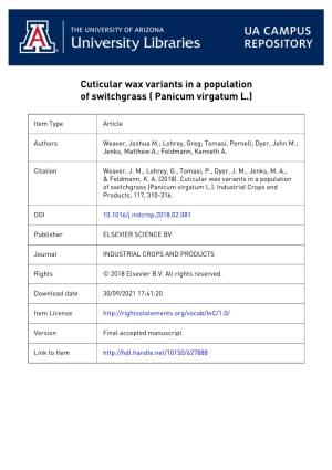 Cuticular Wax Variants in a Population of Switchgrass (Panicum Virgatum L.)