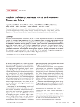 Nephrin Deficiency Activates NF-B and Promotes Glomerular Injury