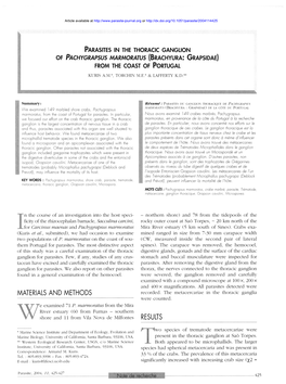 Parasites in the Thoracic Ganglion of Pachygrapsus Marmoratus