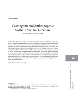 Cosmogonic and Anthropogenic Myths in Sui Oral Literature DOI: 0.12775/LC.2019.028