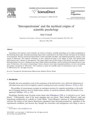 'Introspectionism' and the Mythical Origins of Scientific Psychology