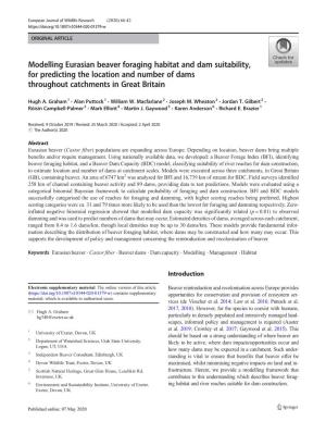 Modelling Eurasian Beaver Foraging Habitat and Dam Suitability, for Predicting the Location and Number of Dams Throughout Catchments in Great Britain