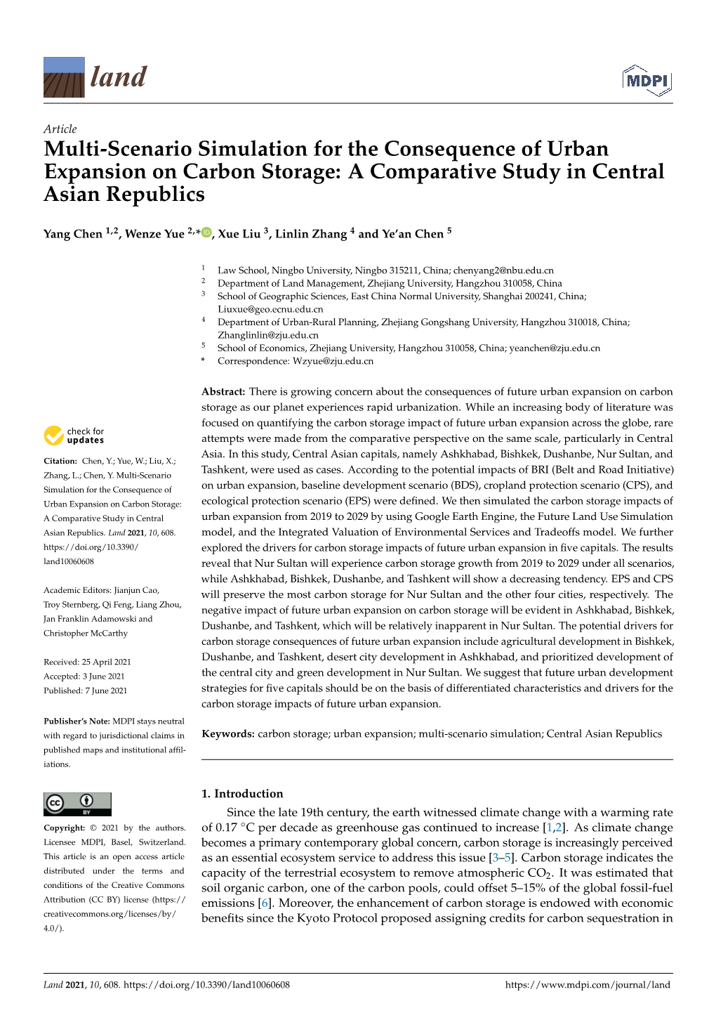 Multi-Scenario Simulation for the Consequence of Urban Expansion on Carbon Storage: a Comparative Study in Central Asian Republics