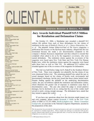 Jury Awards Individual Plaintiff $15.5 Million for Retaliation And
