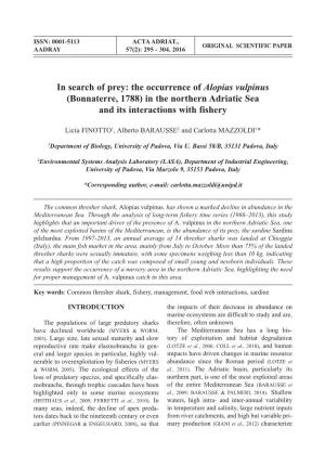 In Search of Prey: the Occurrence of Alopias Vulpinus (Bonnaterre, 1788) in the Northern Adriatic Sea and Its Interactions with Fishery