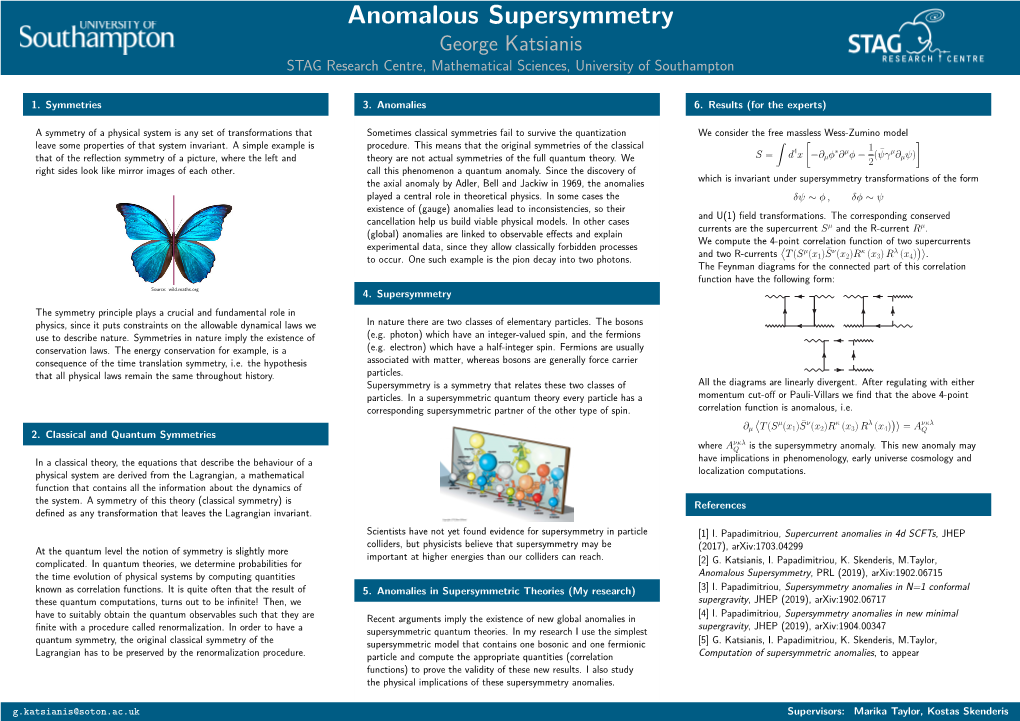 Anomalous Supersymmetry George Katsianis STAG Research Centre, Mathematical Sciences, University of Southampton