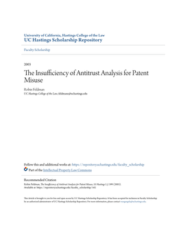 The Insufficiency of Antitrust Analysis for Patent Misuse, 55 Hastings L.J