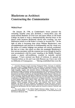 Blackstone As Architect: Constructing the Commentaries