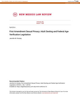 First Amendment Sexual Privacy: Adult Sexting and Federal Age- Verification Legislation