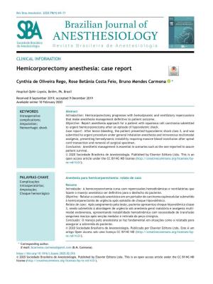 Hemicorporectomy Anesthesia: Case Report