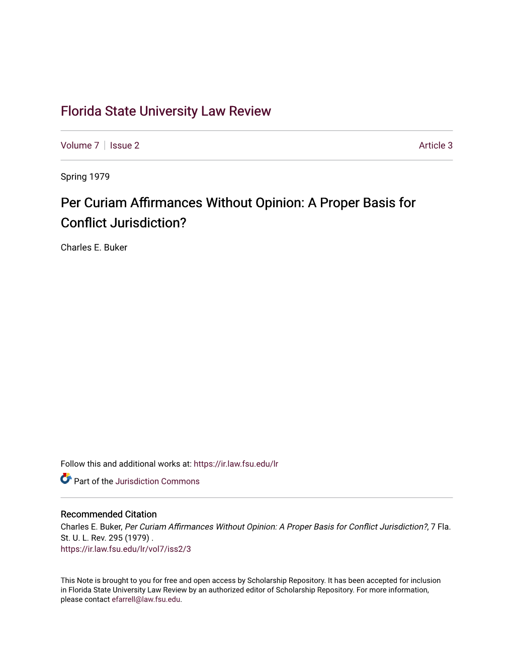 Per Curiam Affirmances Without Opinion: a Operpr Basis for Conflict Jurisdiction?