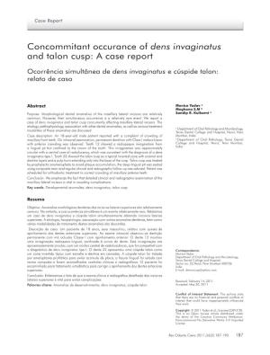 Concommitant Occurance of Dens Invaginatus and Talon Cusp: a Case Report