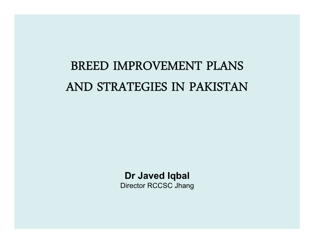 Breed Improvement Plans and Strategies in Pakistan