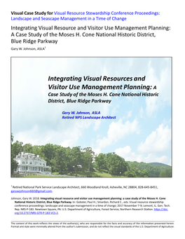 Integrating Visual Resource and Visitor Use Management Planning: a Case Study of the Moses H. Cone National Historic District, Blue Ridge Parkway Gary W