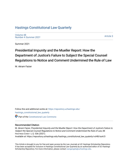 Presidential Impunity and the Mueller Report