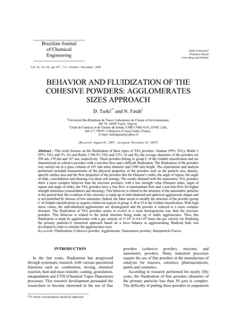 Behavior and Fluidization of the Cohesive Powders: Agglomerates Sizes Approach D